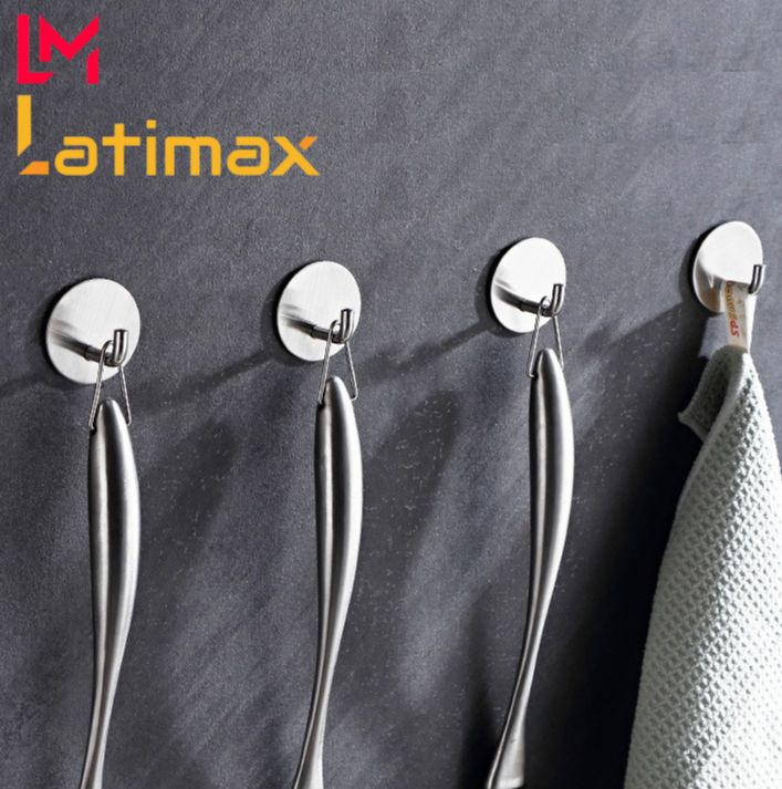 Combo 4 móc treo đồ dán tường Inox 304 Latimax MD04 vòi Voi đế tròn - Bám dính và chịu lực cực tốt, dùng keo dán chuyên dụng