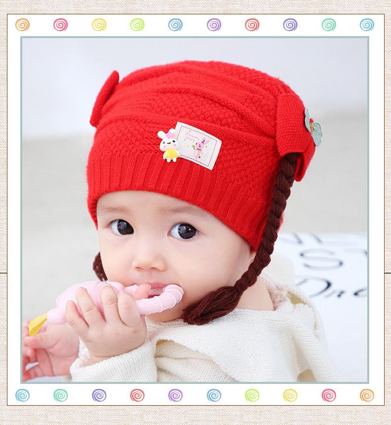 Mũ len tóc tết đính con thỏ cho bé siêu yêu(3-36 tháng)