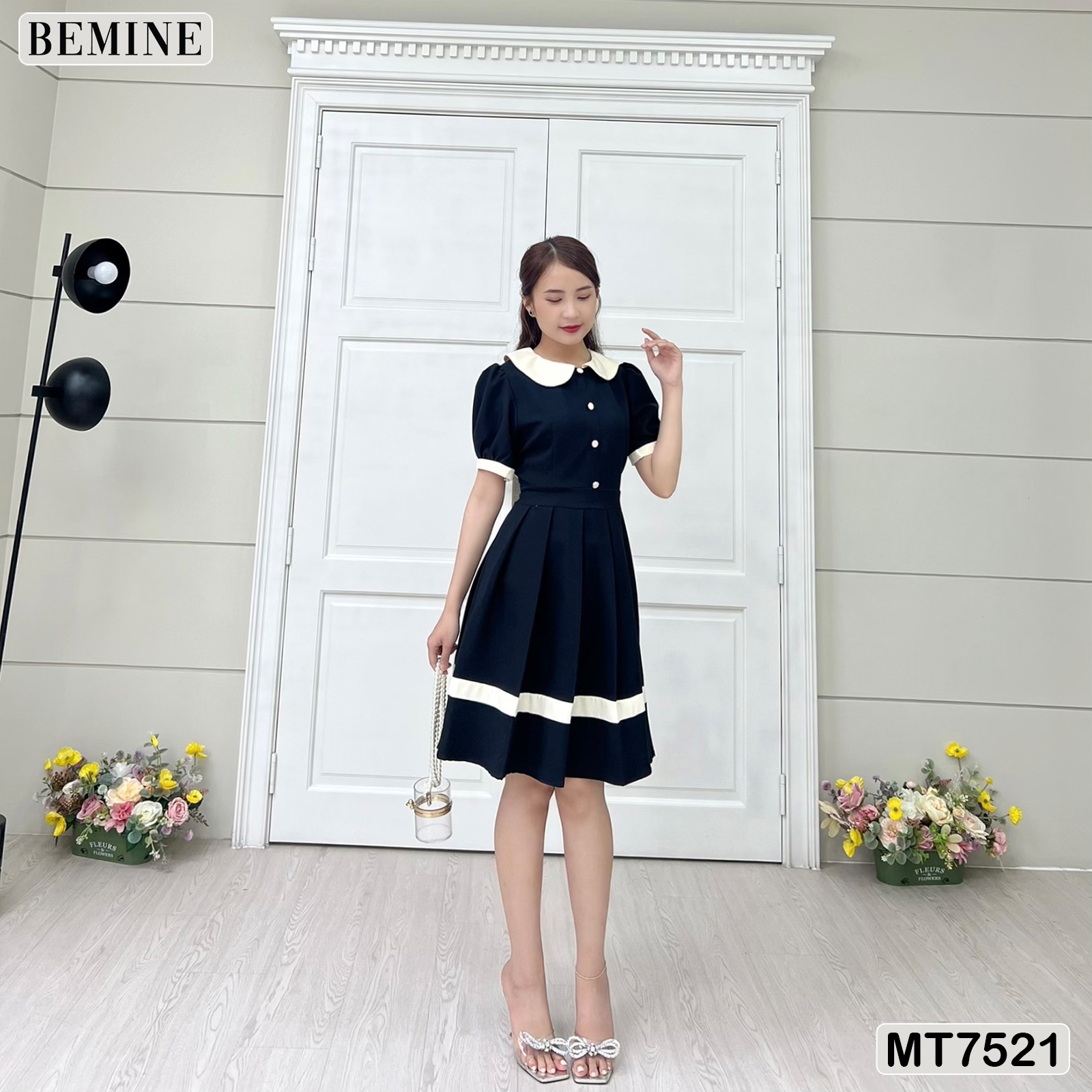 Đầm tay phồng phối cổ sen BEMINE MT7521