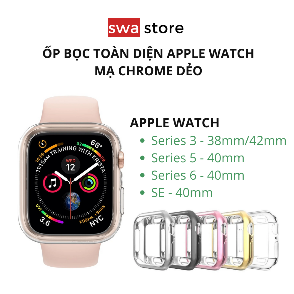 Case ốp lưng silicon mạ chrome hở màn hình cho đồng hồ Apple Watch Series 3/4/5/6/SE SWASTORE