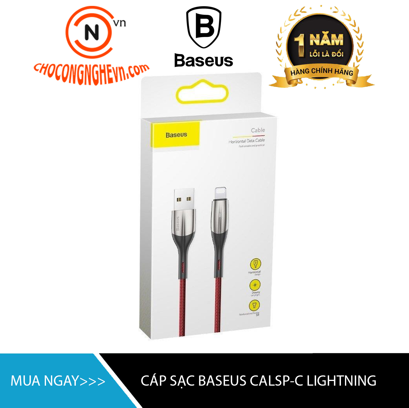 🌟CHÍNH HÃNG🌟 Cáp sạc và truyền dữ liệu tốc độ cao Baseus Lightning Horizontal Data cho iPhone/ iPad