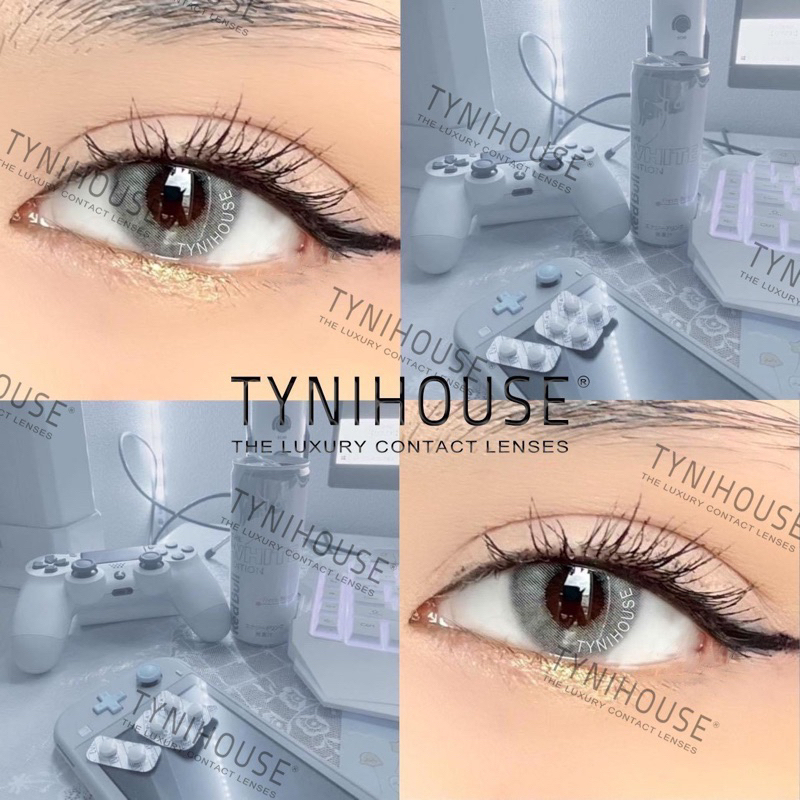 Kính áp tròng lens mắt xám tây không viền CAKE GRAY không giãn | Tặng kèm khay