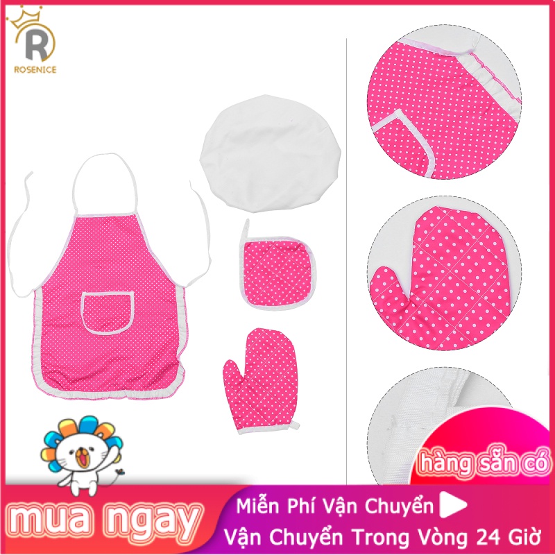 Rosenicemũ đầu bếp trẻ em và tạp dề mũ đầu bếp cho trẻ em tạp dề cho trẻ em cho bé gái mũ đầu bếp trẻ em bộ đồ chơi nhà bếp nhập vai tạp dề trẻ em