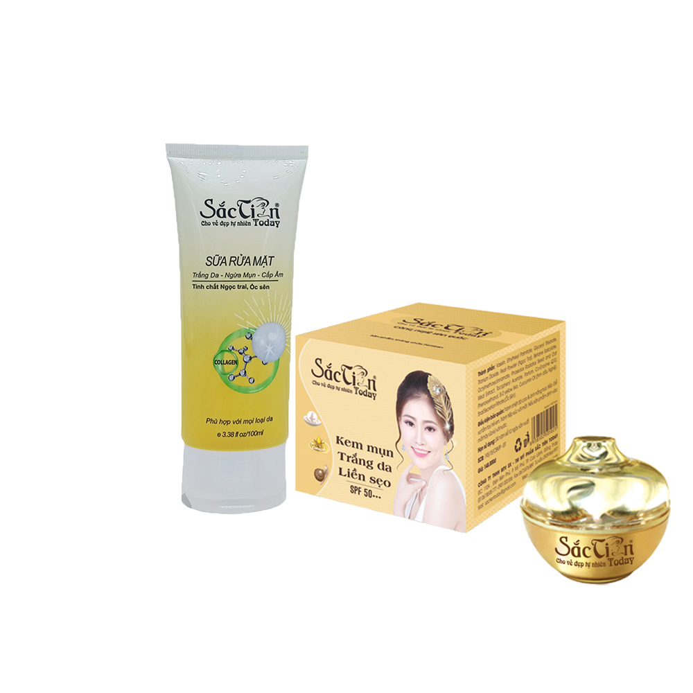 Bộ 1 kem mụn liền sẹo 15g và 1 sữa rửa mặt Trắng da sạch mụn Sắc Tiên Today 100ml