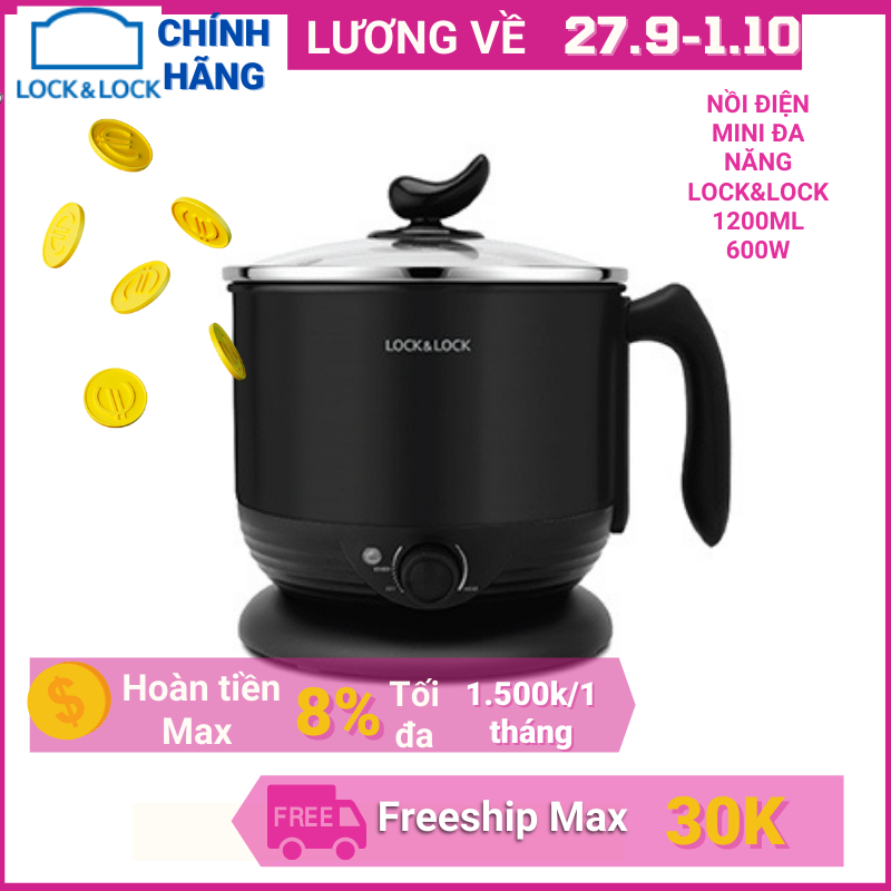 Nồi lẩu điện mini đa năng Lock&Lock Multi Pot 1200ml công suất mạnh mẽ 600W -Tặng kèm khay luộc trứng