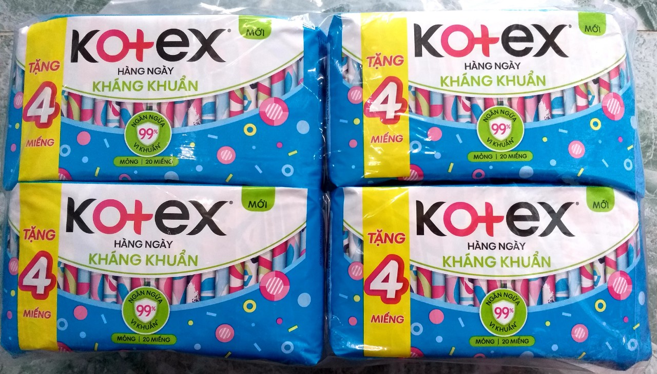 TẶNG 4 MIẾNG/GÓI - MIẾNG NHỎ-COMBO 8 GÓI BĂNG VỆ SINH KOTEX HÀNG NGÀY KHÁNG KHUẨN 20 MIẾNG