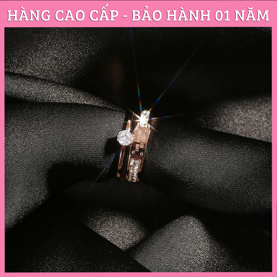 Nhẫn nữ đẹp, nhẫn titan ko đen mẫu mk đính đá
