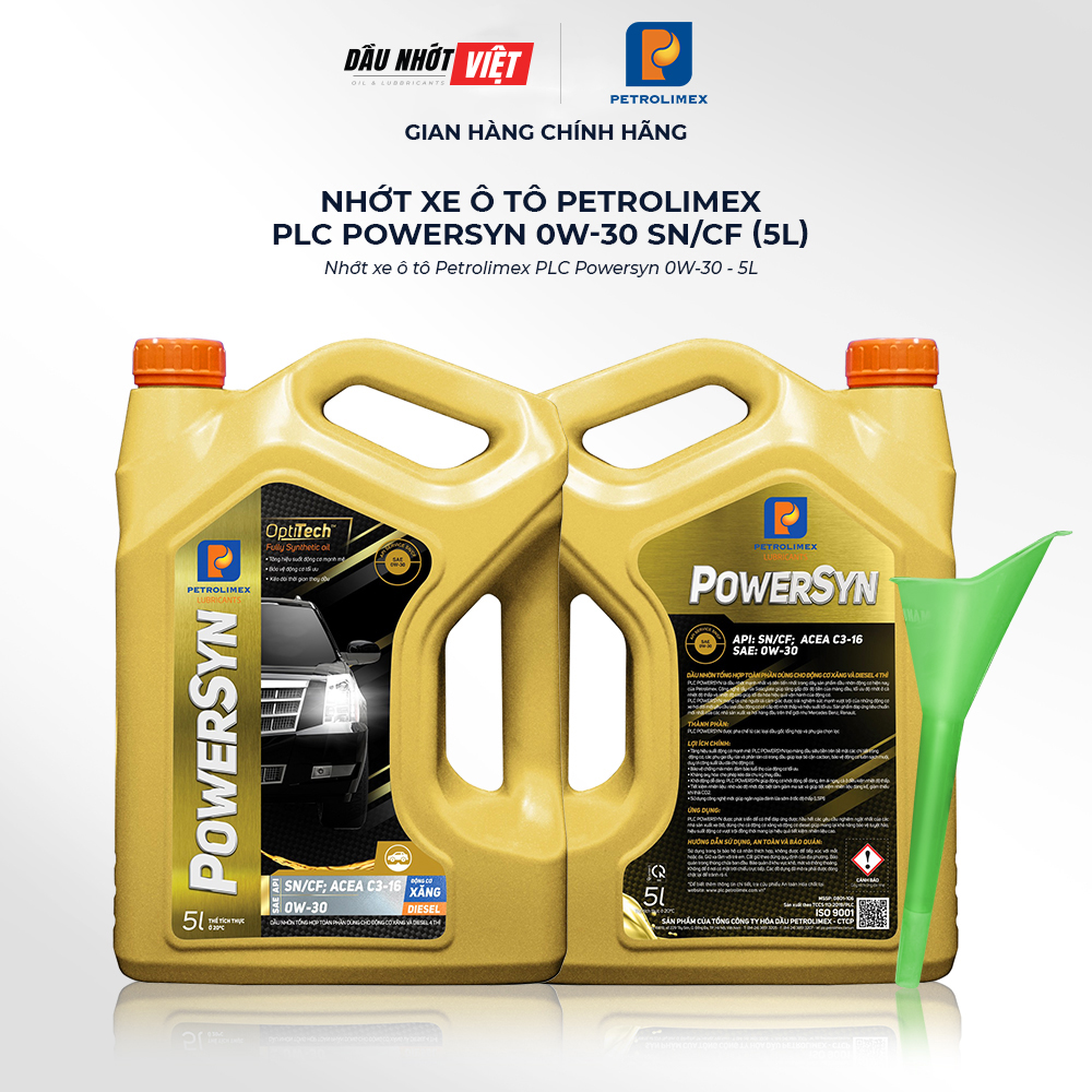 Dầu nhờn oto, Nhớt xe ô tô PETROLIMEX PLC POWERSYN 0W30 API SN/SF, ACEA C3-16, SAE 0W30 (5L) - Chính hãng Dầu nhớt Việt