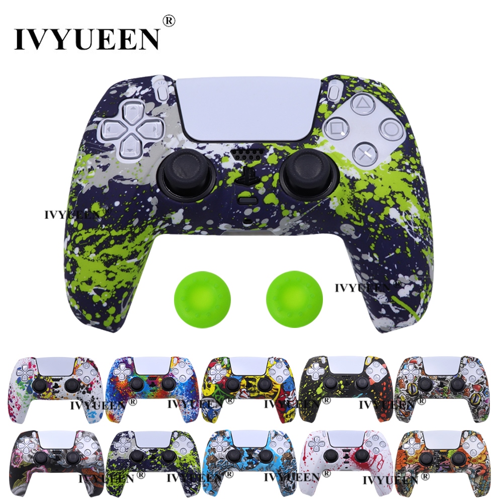 ✧▨❀ IVYUEEN Water Transfer Printing Silicone Case for PlayStation 5 PS5 Controller Protection Skin for DualSense Gamepad Cover Grips