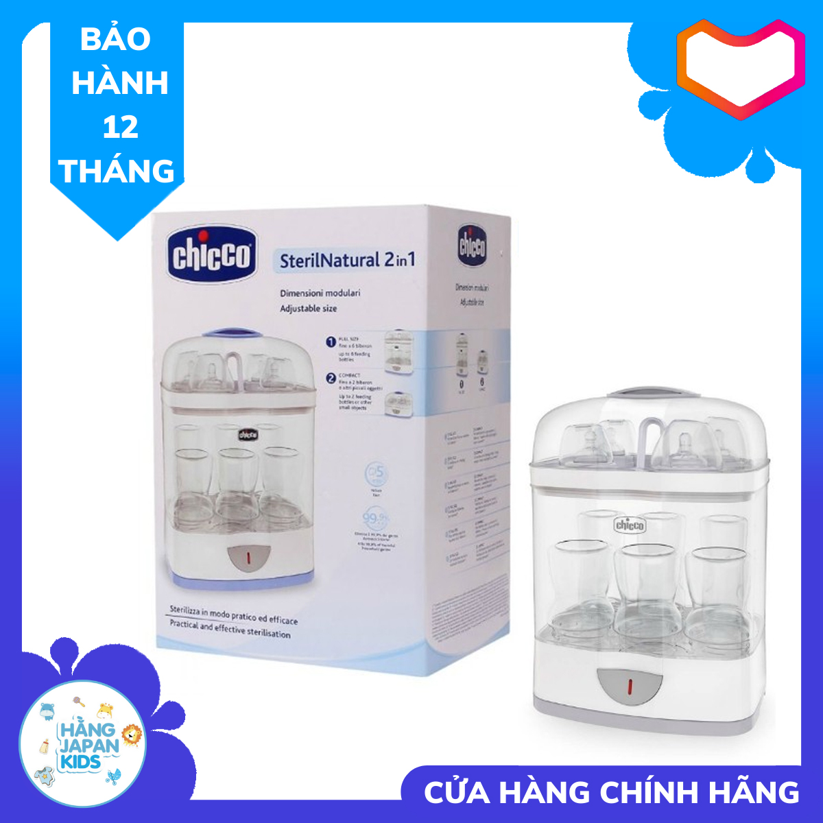 Máy tiệt trùng đa năng chicco 114534 tiện lợi 2 in 1 - bảo hành 12 tháng