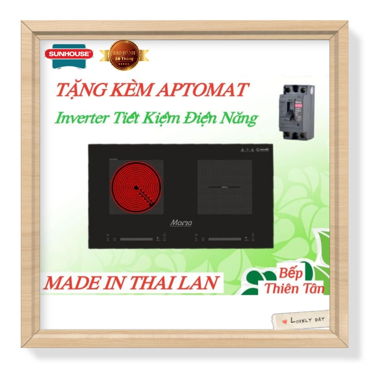 Bếp 1 từ + 1 hồng ngoại thái lan sunhouse mmb888ei