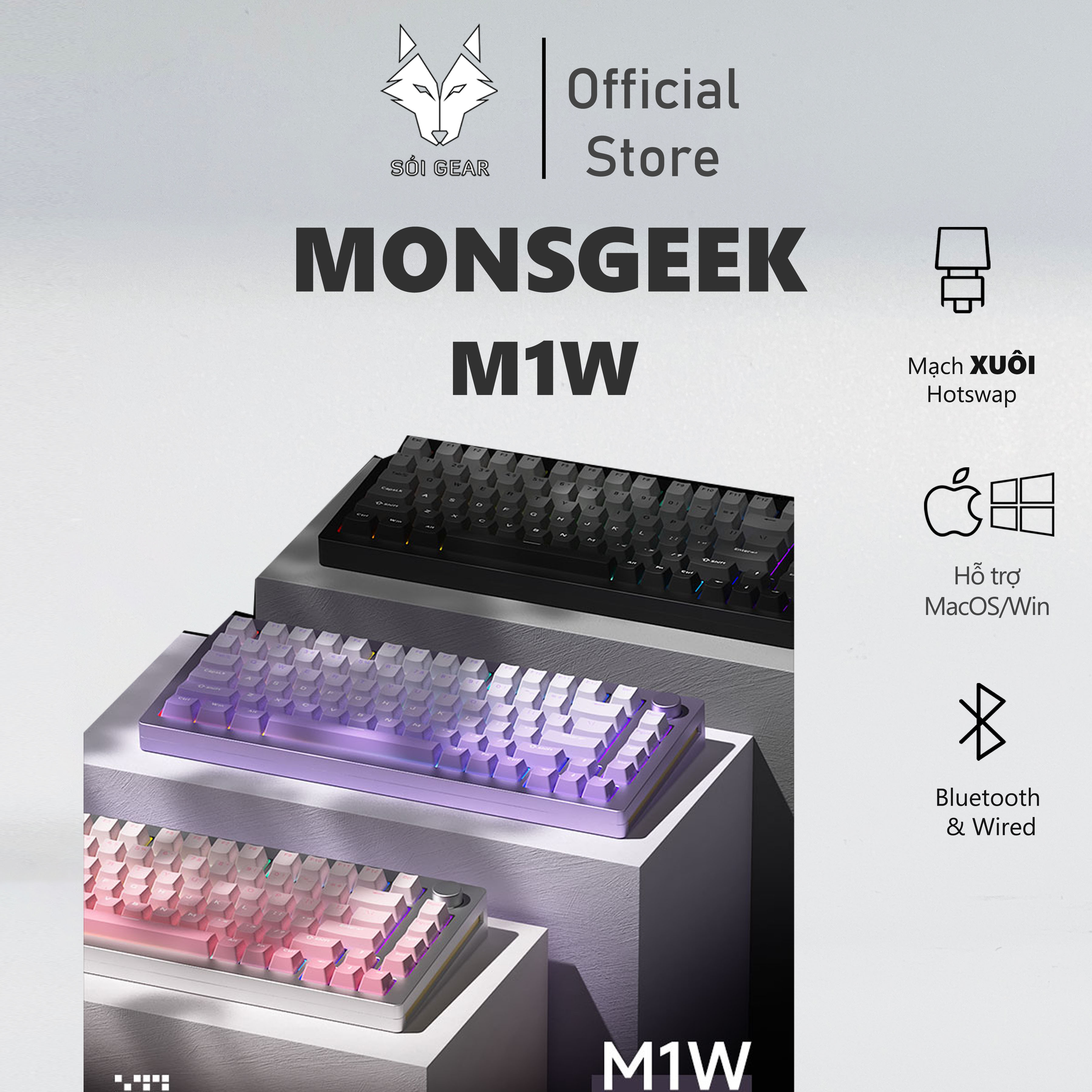 Bàn phím cơ Monsgeek M1W | Case nhôm | RGB | Mạch xuôi | Hotswap | Gasket Mount