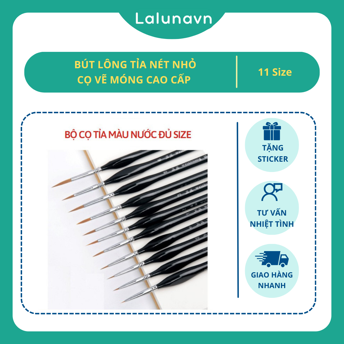 Bút lông tỉa nét nhỏ,, cọ vẽ loại xịn cọ vẽ móng, họa cụ LALUNA - A33