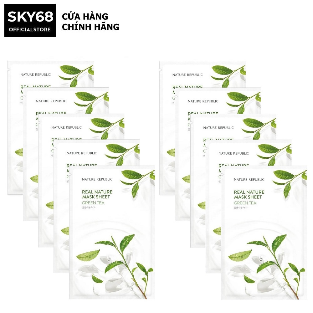Combo 10 mặt nạ giấy cấp ẩm, ngừa mụn, săn chắc da nature republic real nature mask sheet 23ml x 10 - green tea