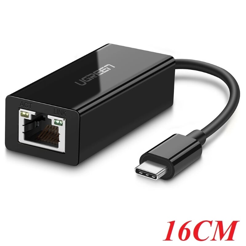 Ugreen 50307 16cm màu đen bộ chuyển đổi type c sang lan vỏ bọc nhựa cao cấp us236