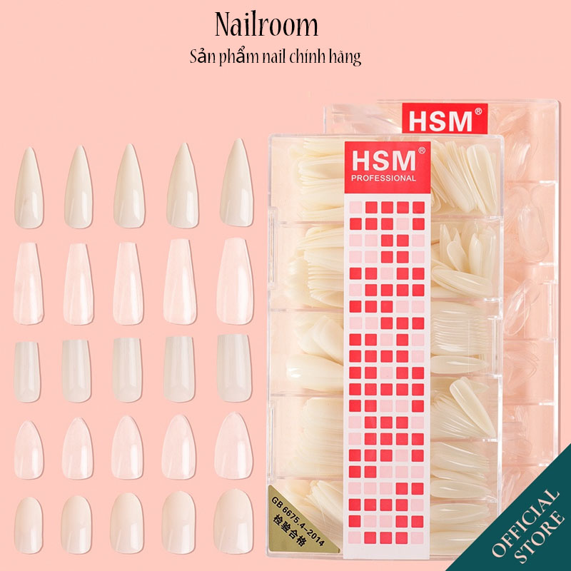 Móng úp tay giả vuông, thang, nhọn, bầu HSM trơn, nhám đục, trong nail Hàn Quốc dài chuẩn form loại 1