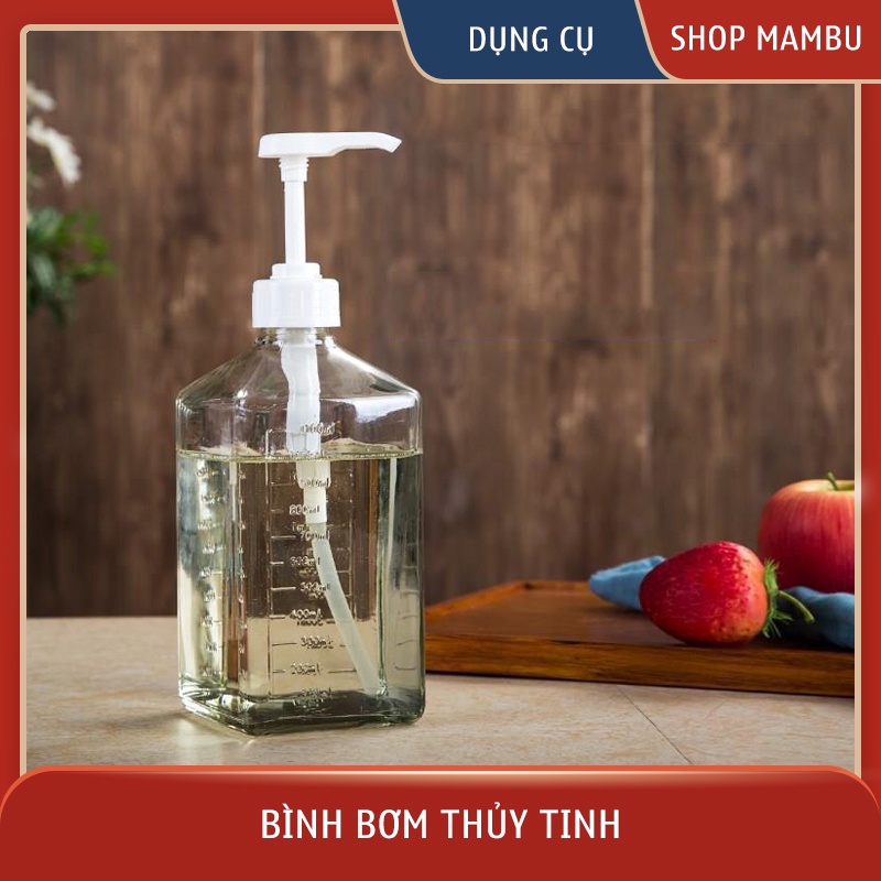 Bình bơm đường, siro thủy tinh có vòi Pump 1100ml - Thiết bị máy móc pha chế