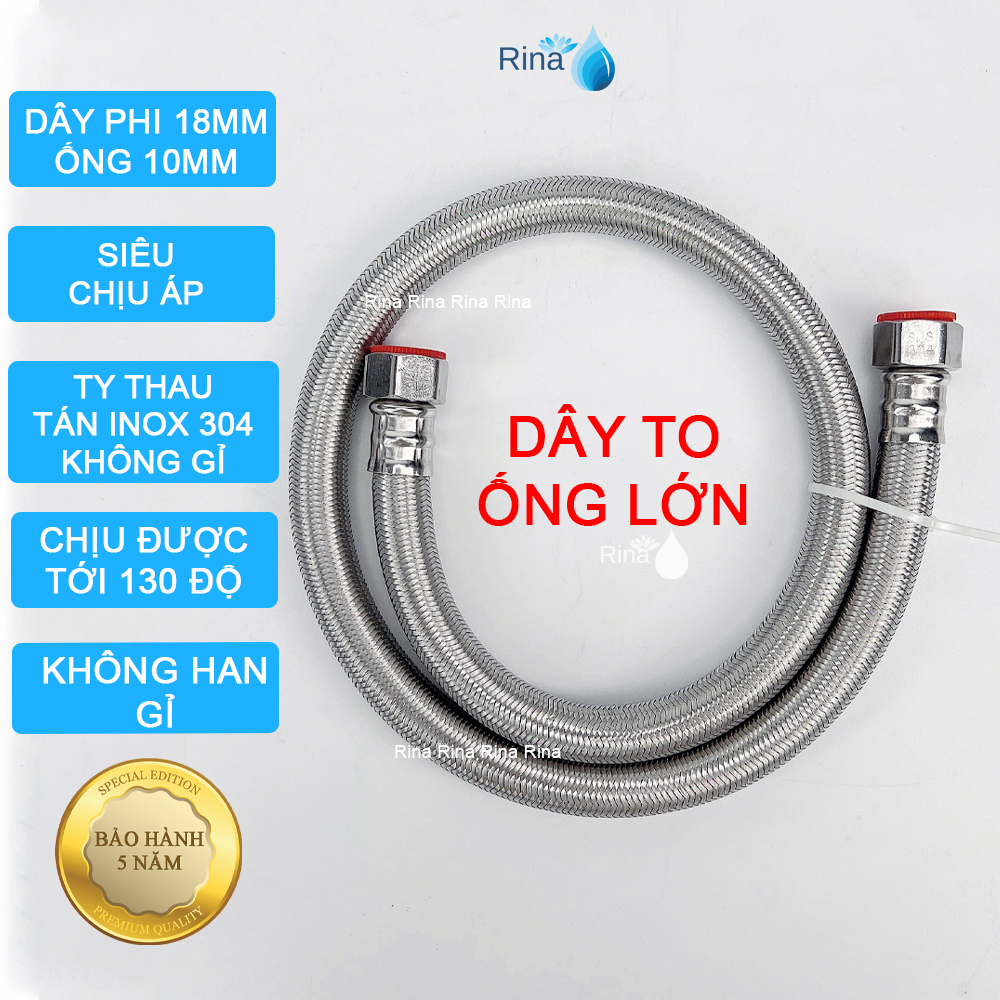 BẢO HÀNH 5 NĂM, DÂY CẤP NƯỚC ỐNG LỚN CHỊU ÁP LỰC CAO INOX 304 30cm 40cm 50cm 60cm 80cm 1m 1m2 1m5 2m gắn được tất cả các loại vòi,20 NĂM KHÔNG LO HƯ HỎNG