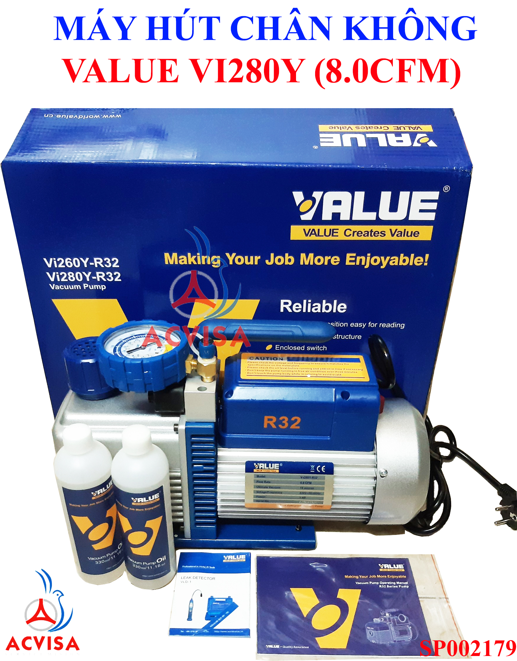 Máy hút chân không value vi280y loại 8.0cfm - kèm đồng hồ báo áp và rơ le tự ngắt