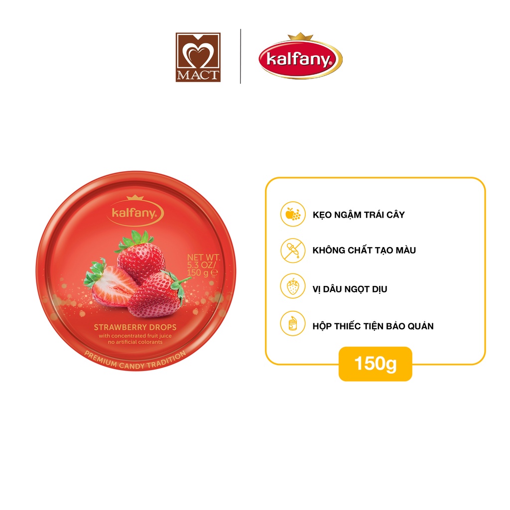 Kẹo ngậm trái cây kalfany - vị dâu - hộp thiếc 150g