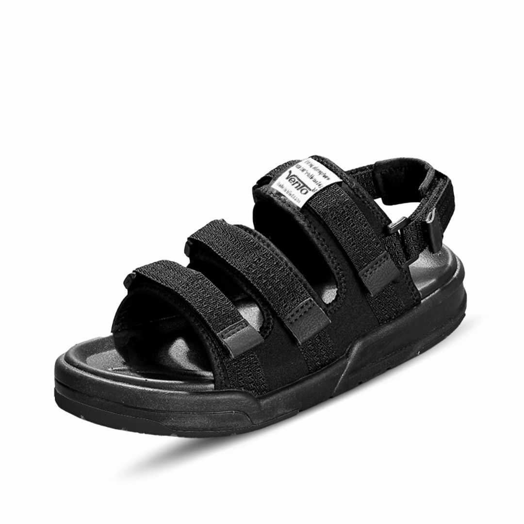 Sandal nam nữ unisex chính hãng hiệu Vento 3 quai ngang NV1001BB màu đen có big size 44 45
