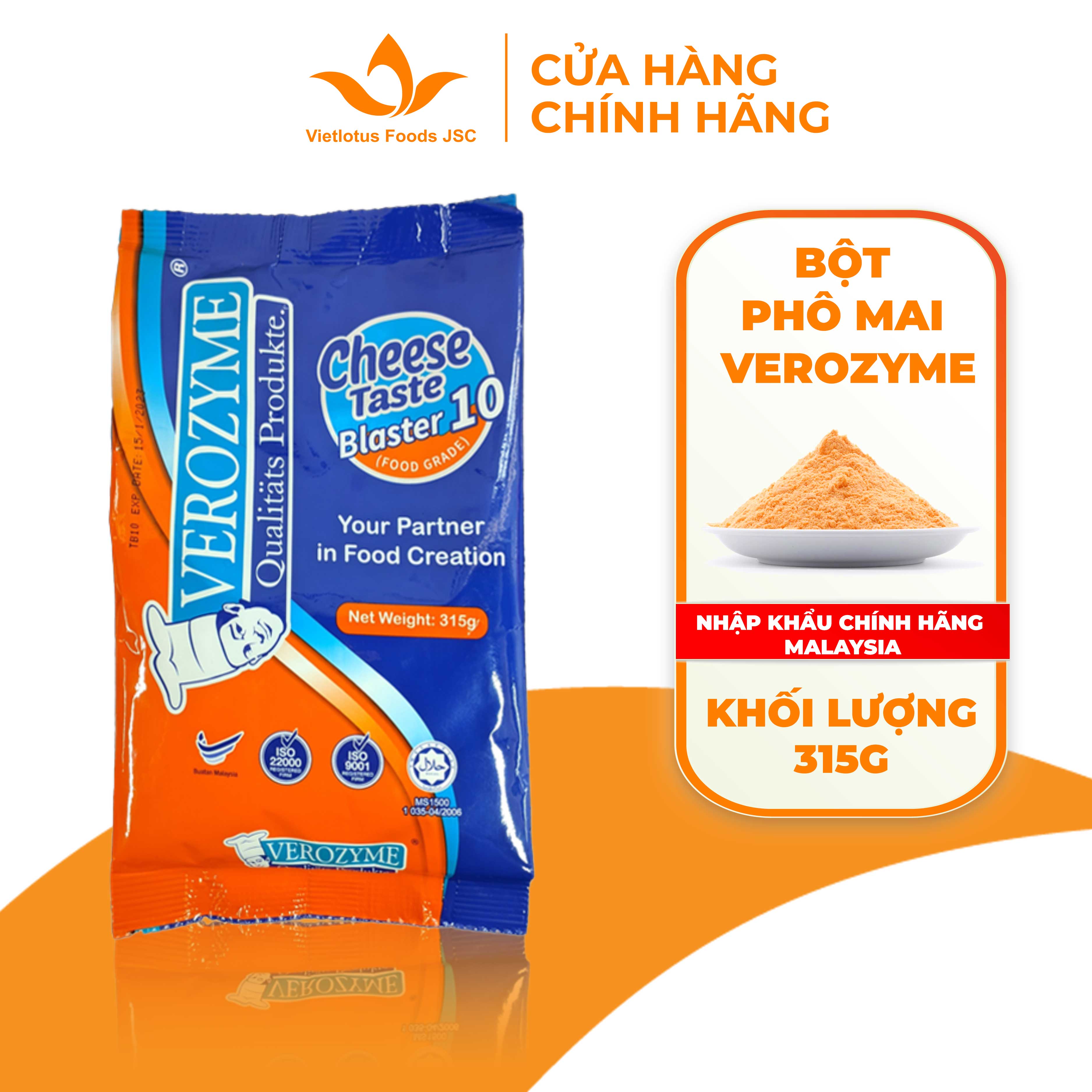 Bột Phô mai lắc Malaysia Verozyme - Cheese Taste Blaster túi 315g (lắc khoai tây, lắc phô mai, ...)