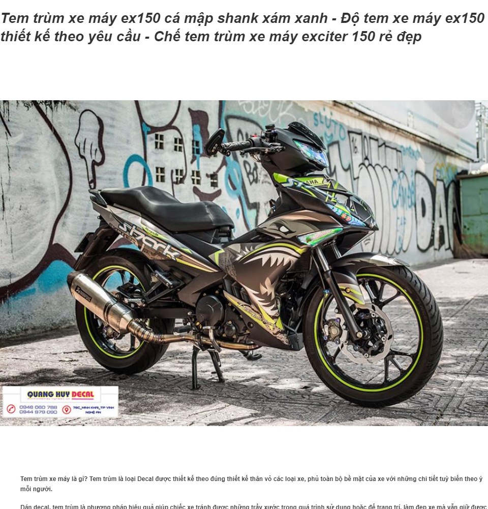 Tem trùm xe máy ex150 cá mập shank xám xanh - Độ tem xe máy ex150 thiết kế theo yêu cầu - Chế tem trùm xe máy exciter 150 rẻ đẹp