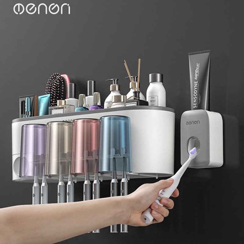 Kệ Để Đồ Nhà Tắm Dán Tường, Giá Treo Bàn Chải Đánh Răng Phòng Tắm Kèm Cốc Chất Liệu Nhựa ABS - OE041