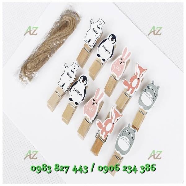 Kẹp gỗ hình thú kèm dây treo - Bộ 10 chiếc
