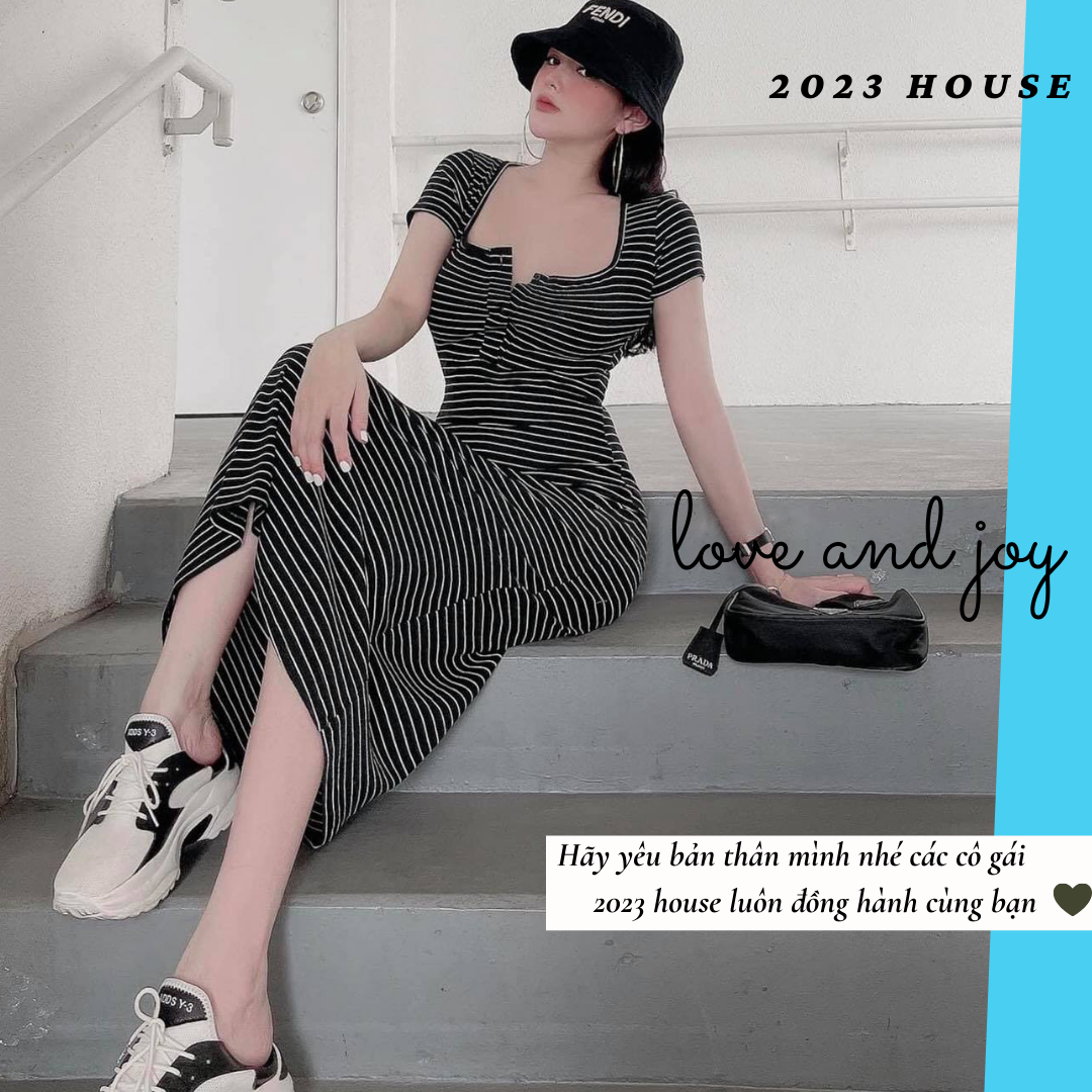 Đầm body maxi dáng dài qua gối chất thun gân dày đẹp hotgirl - 2023 House