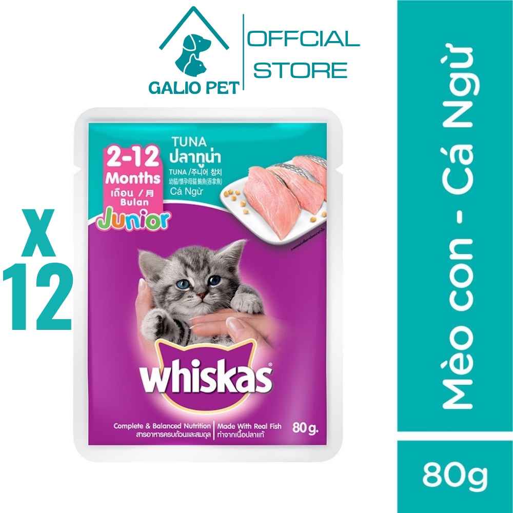 Combo 12 túi pate whiskas® cho mèo con vị cá ngừ túi 80g