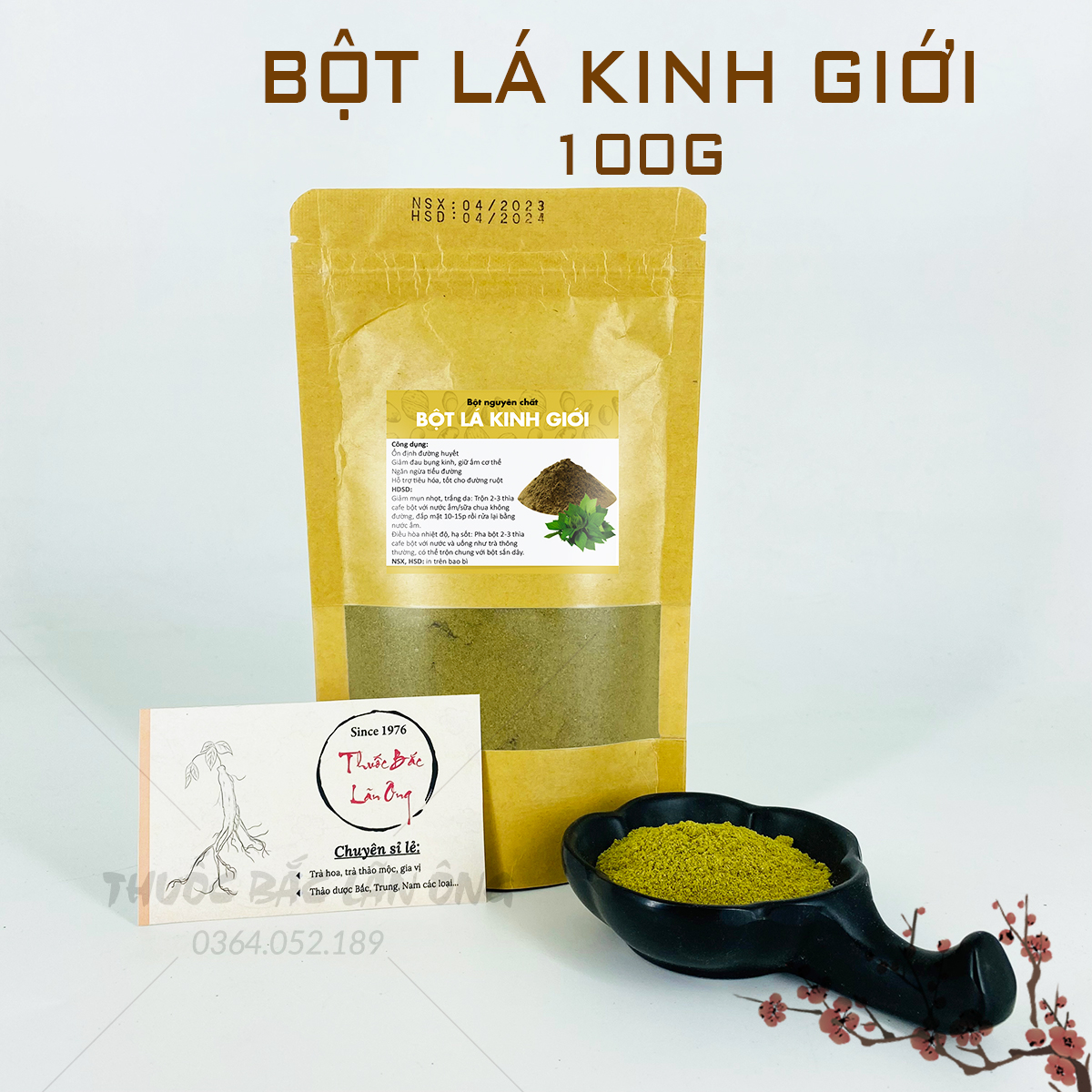 Bột lá kinh giới 100g, nguyên chất, khô, thơm, sạch - Lãn Ông