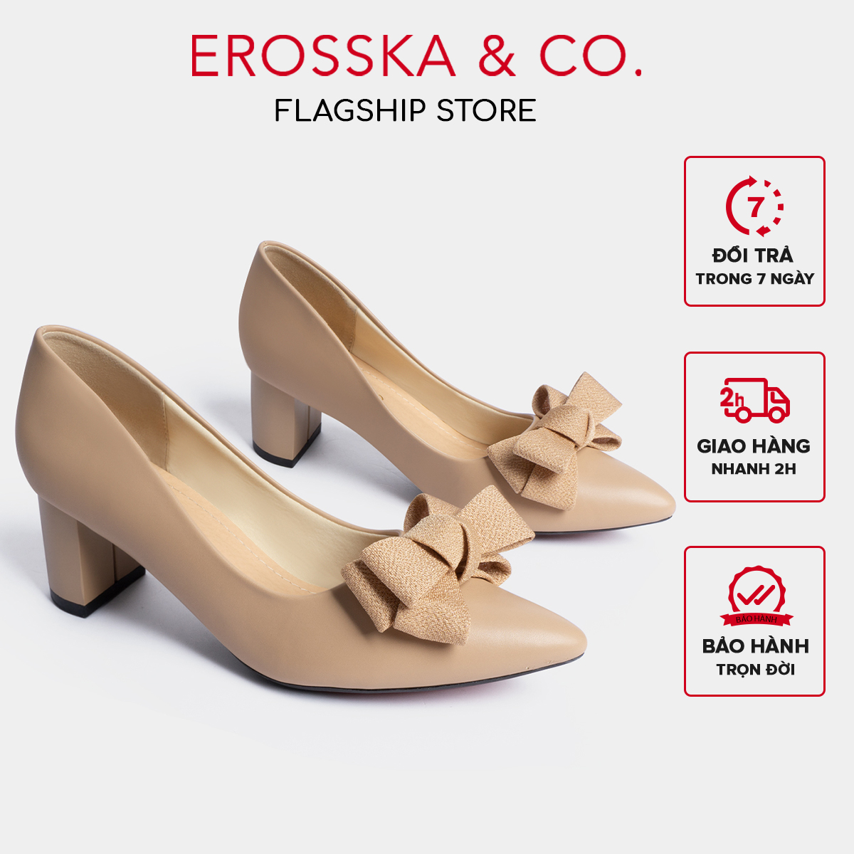 Giày cao gót Erosska thời trang mũi nhọn đính nơ điệu đà kiểu dáng cơ bản cao 5cm EP005 (NU)