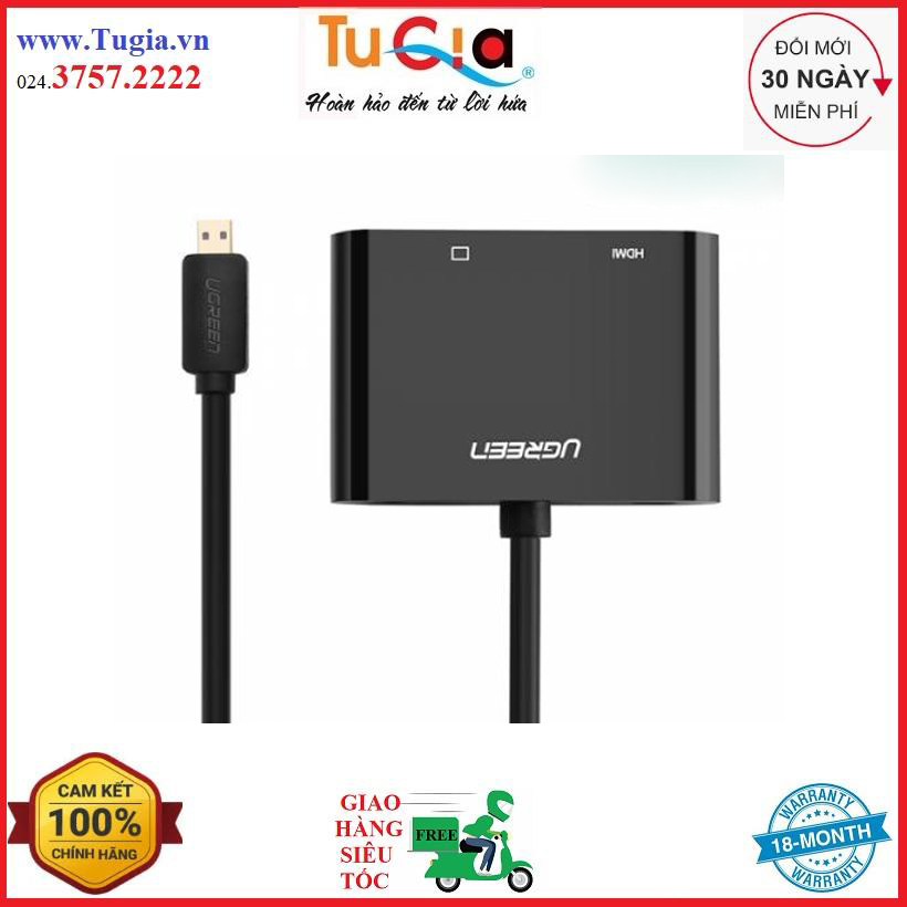 Cáp chuyển micro hdmi to hdmi và vga ugreen mm115 30355 - đen - hàng chính hãng