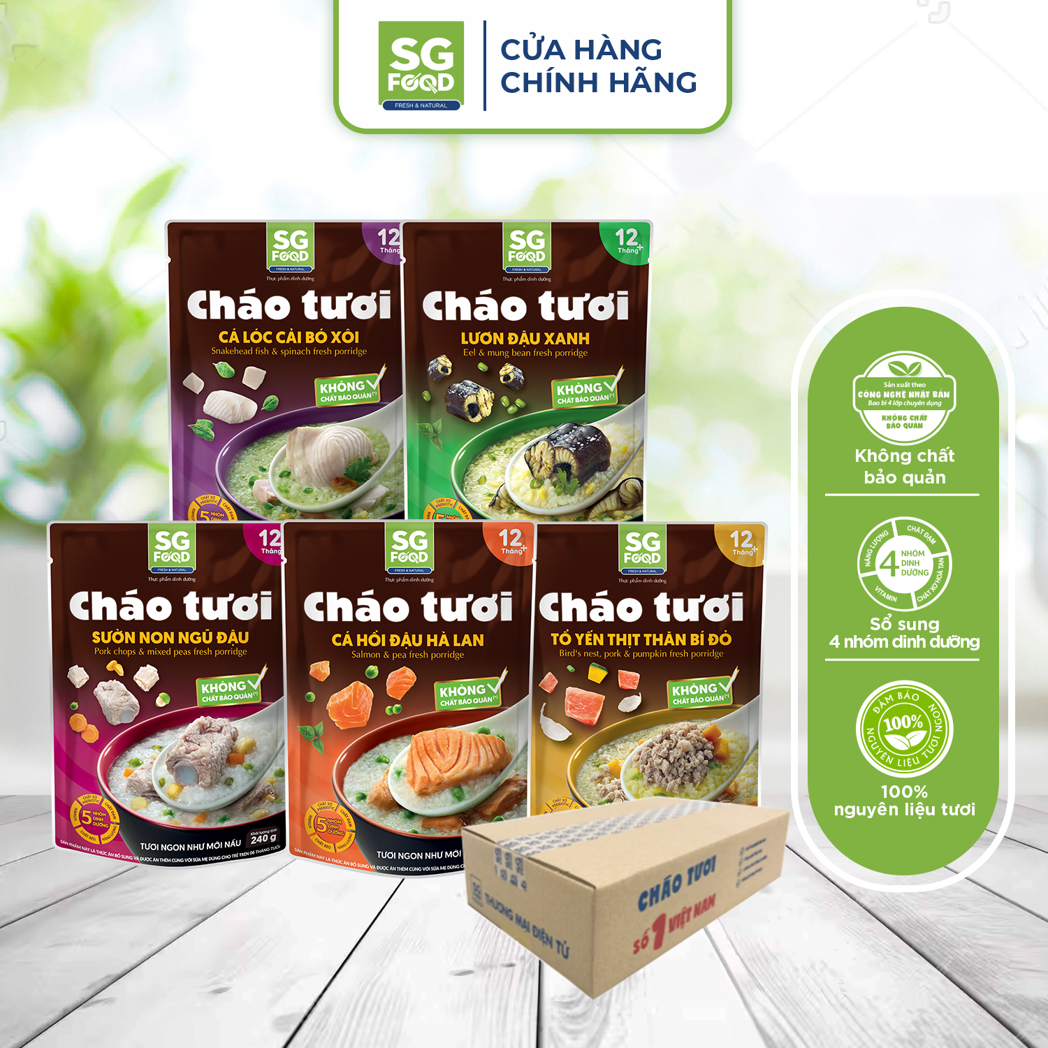  Thùng 30 Gói Cháo Tươi Sài Gòn Food Mix Vị  Tổ Yến Thịt Thăn Sườn Lươn Cá Lóc Cá Hồi  