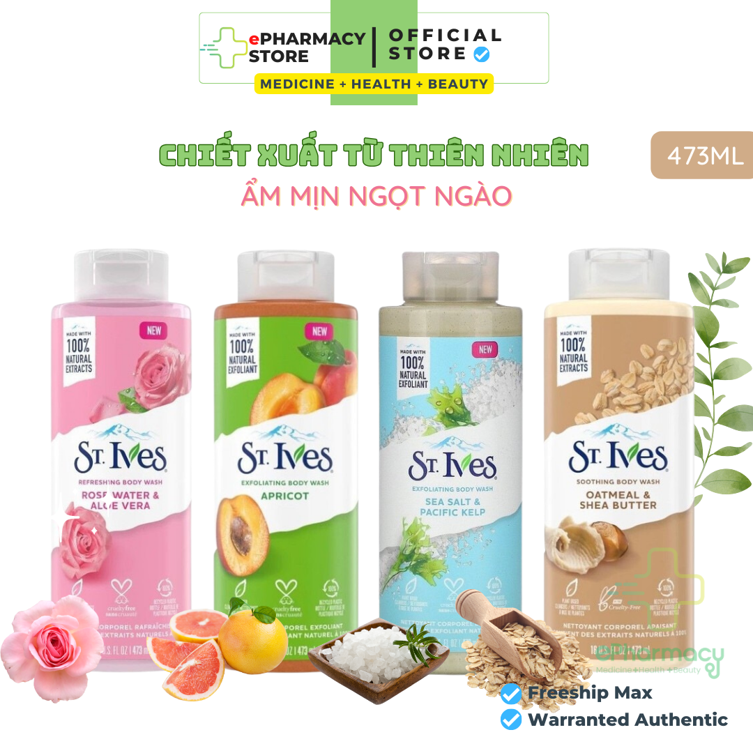 Sữa Tắm St.Ives - Sữa Tắm Tẩy Tế Bào Chết Dịu Nhẹ Dưỡng Da Sáng Ẩm Mịn St. Ives 473ml