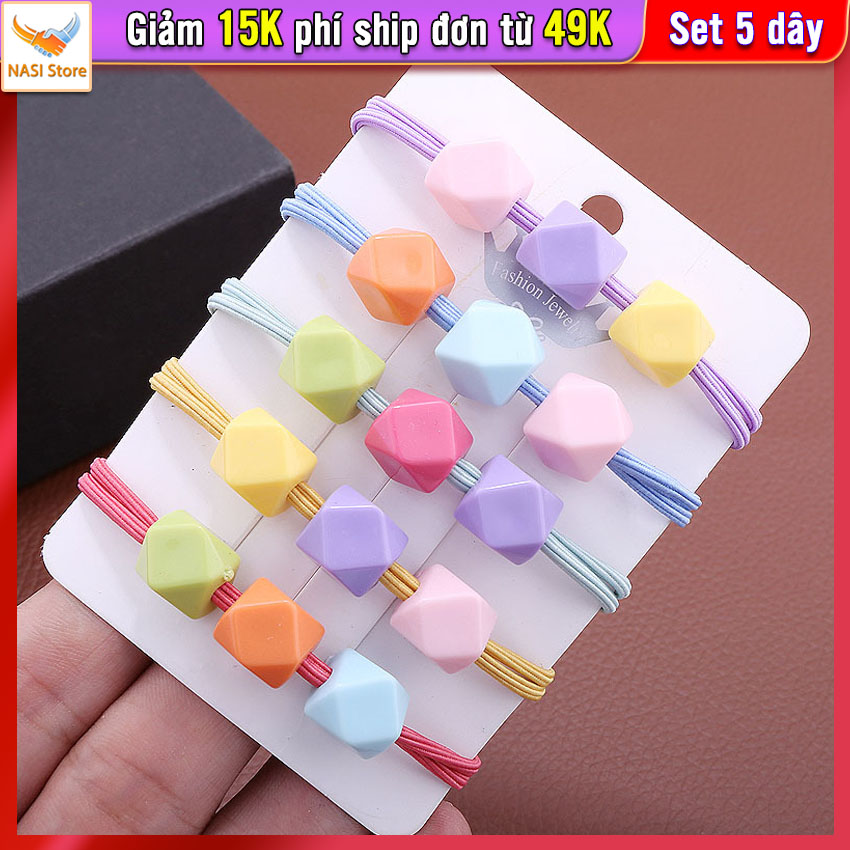 Dây buộc tóc nữ hạt màu [Set 5 dây] NASI Store dễ thương phong cách hàn quốc thun cột tóc nữ co giãn tốt phụ kiện tóc
