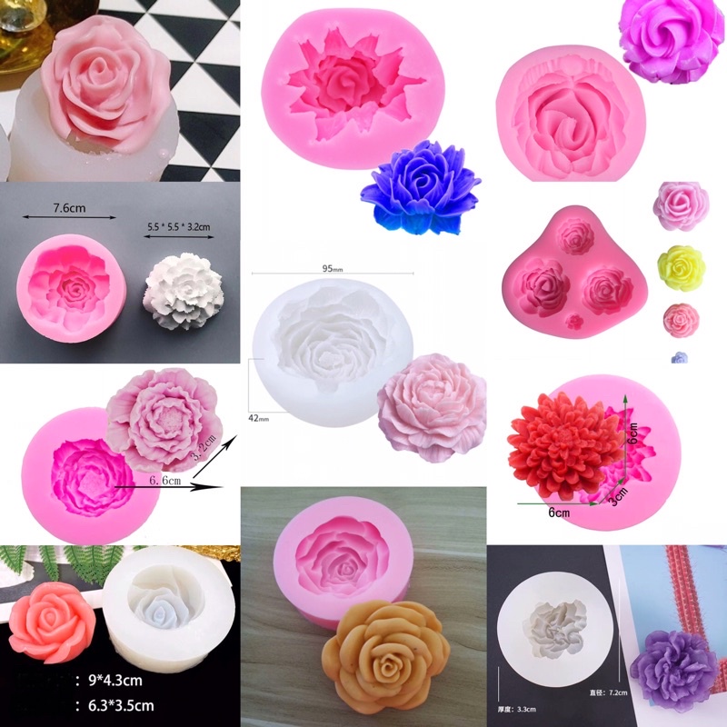 Khuôn silicone hoa hồng các loại, dùng làm rau câu 3d/4d