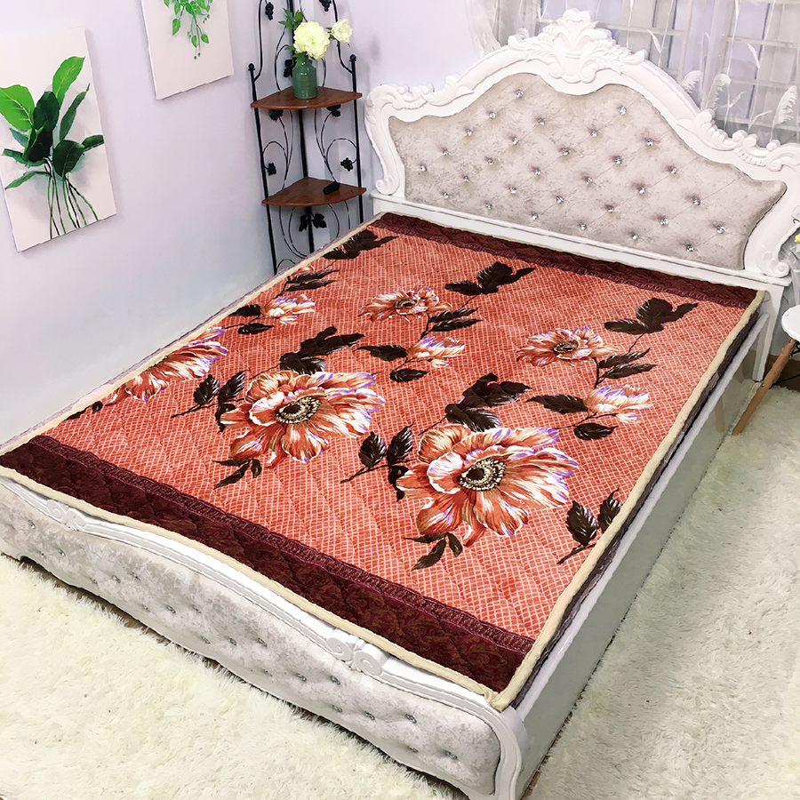Thảm Nỉ Nhung Trải Giường Dày Dặn Siêu Ấm Áp - Mẫu HOA LÁ TN03