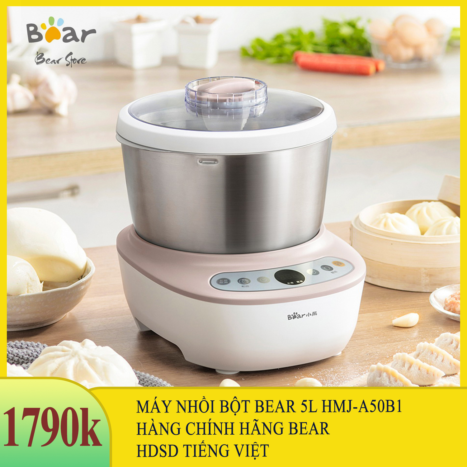 [Có sẵn] Máy nhồi bột bear 5L, máy nhào bột, máy trộn bột làm bánh Bear 5L DM-B50V1 (HMJ-A50B1)