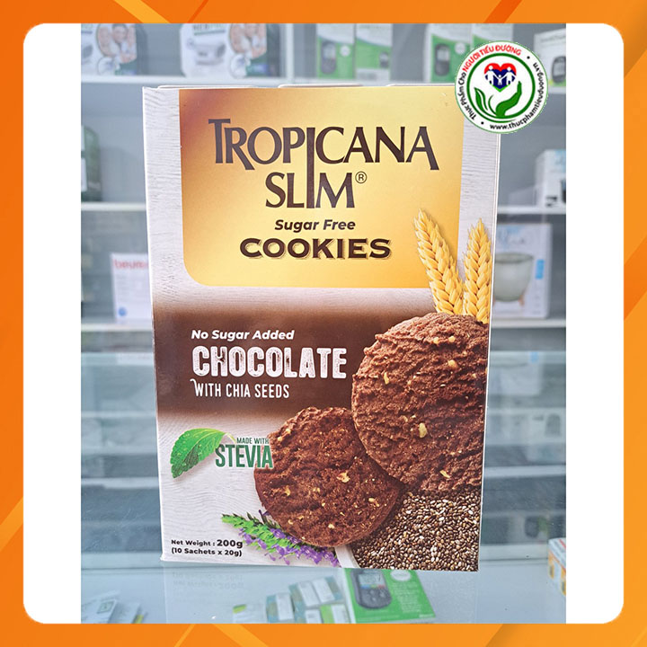 [HCM][Chính hãng] Bánh quy ăn kiêng Tropicana Slim Cookies Socola 200g (10 x 20g) tốt cho người ăn kiêng tiểu đường