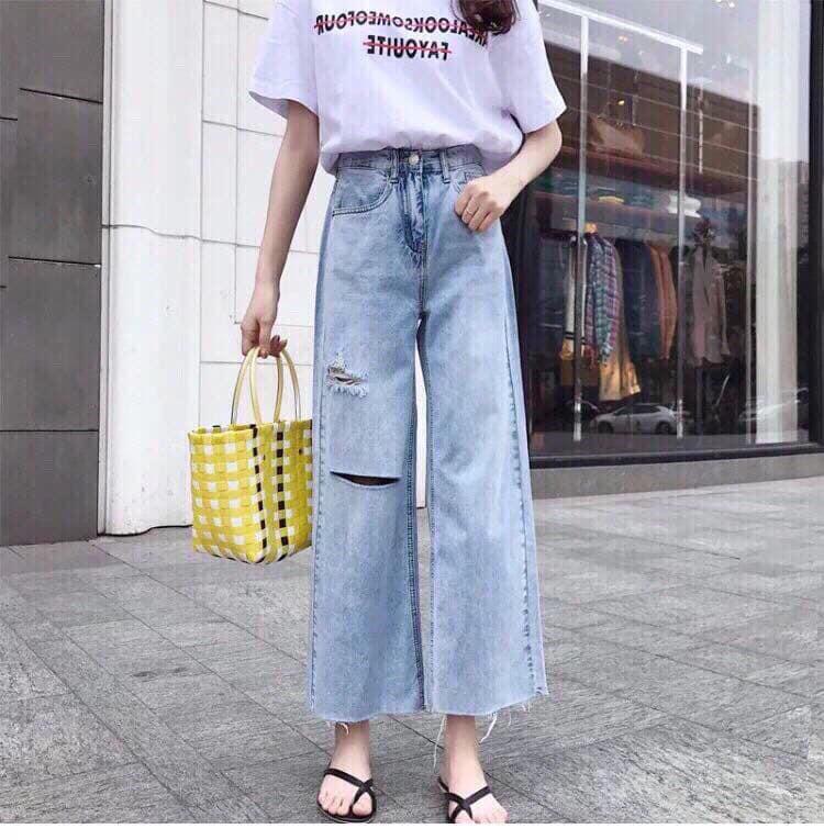 ( ẢNH THẬT) QUẦN BAGGY JEAN NỮ ỐNG RỘNG RÁCH 2 VẠCH THỜI TRANG HÀN QUỐC, AMELIA