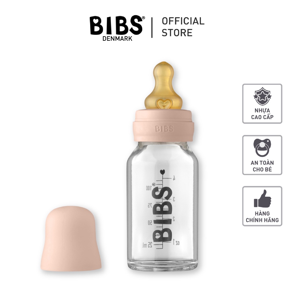 Set Bình Sữa Cho Bé BIBS Chính Hãng Chất Liệu Thủy Tinh Dung Tích 110ml/225ml