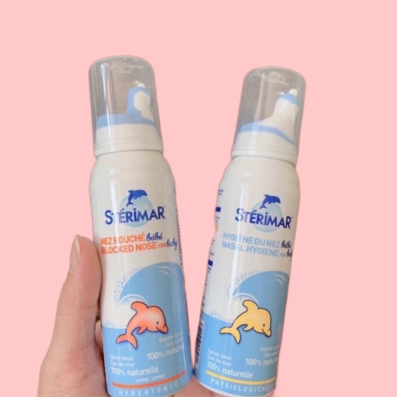 ￼(STÉRIMAR) Xịt muối biển xịt mũi cá heo Sterimar Pháp 100ml chĩnh hãng, 2 màu Vàng, Cam cho bé