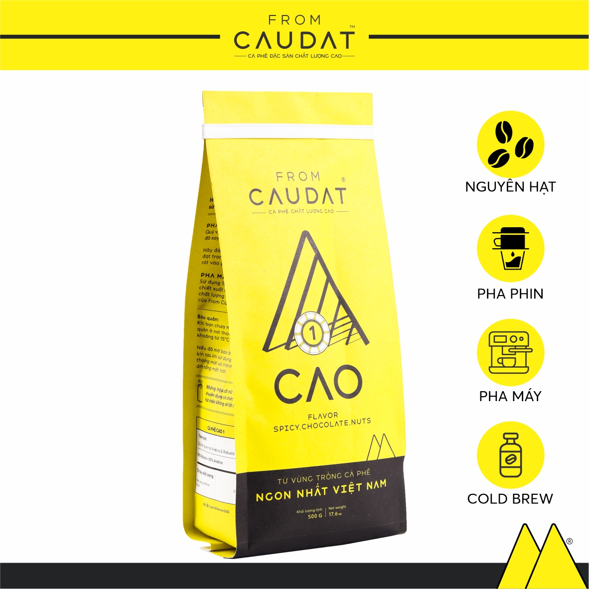 Cà phê nguyên chất rang mộc CAO1 Robusta Arabica Cầu Đất 500gram gu nồng nàn tinh tế