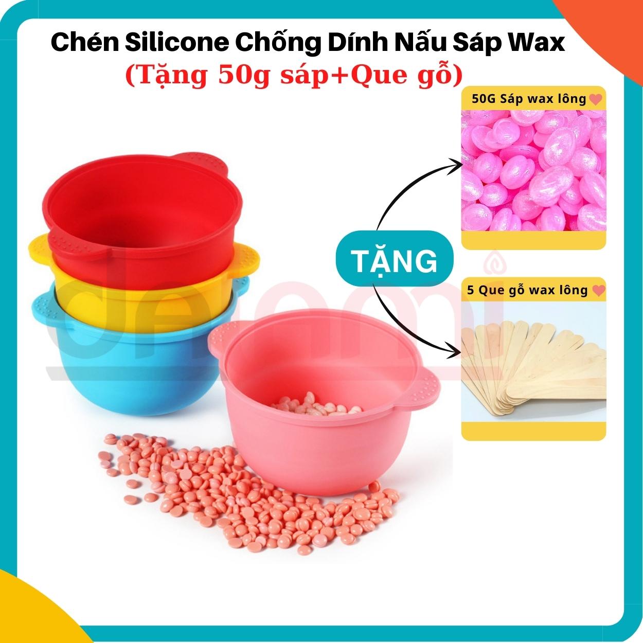 [Tặng 50G sáp+ Que gỗ] CHÉN SILICON NẤU SÁP WAX LÔNG CHỐNG DÍNH CAO CẤP, Nồi Nấu Sáp Wax Lông Chuyên Dụng, Nhỏ gọn, Tiện lợi, Dễ dàng sử dụng, Wax lông toàn thân an toàn, hiệu quả tại nhà - Tặng 5 que gỗ wax lông chuyên nghiệp