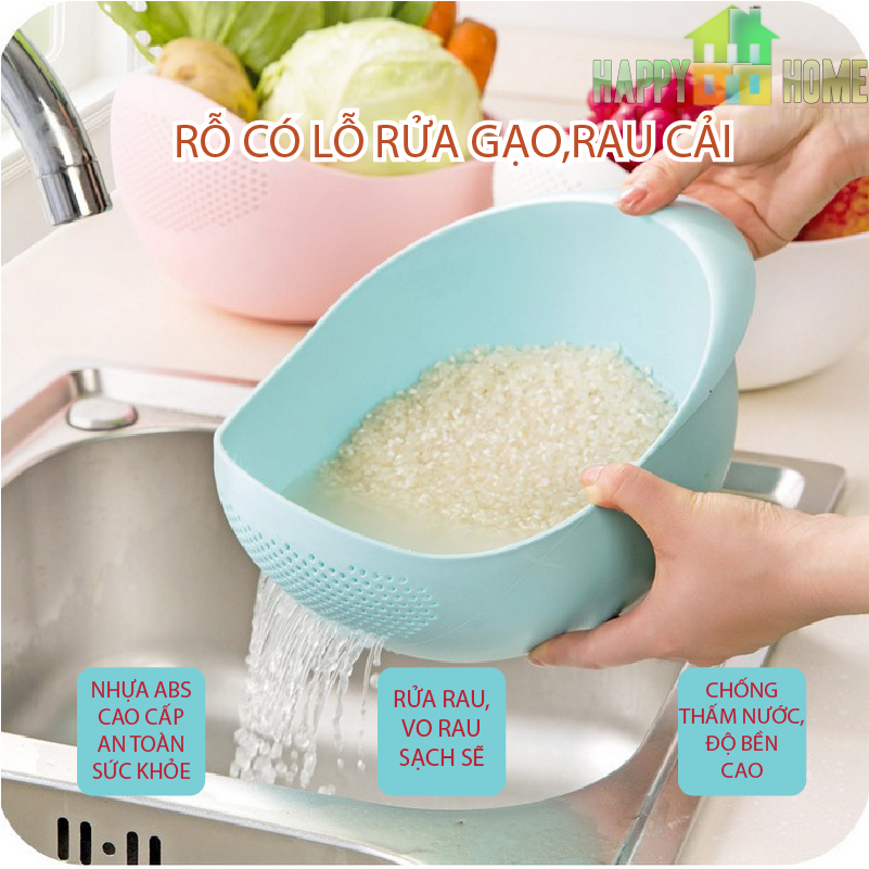 Rổ Nhựa Tròn To Có Lỗ Thoát Nước 2in1- Rổ Rửa Rau Vo Gạo Đỗ Thông Minh(Giao Màu Ngẫu Nhiên)