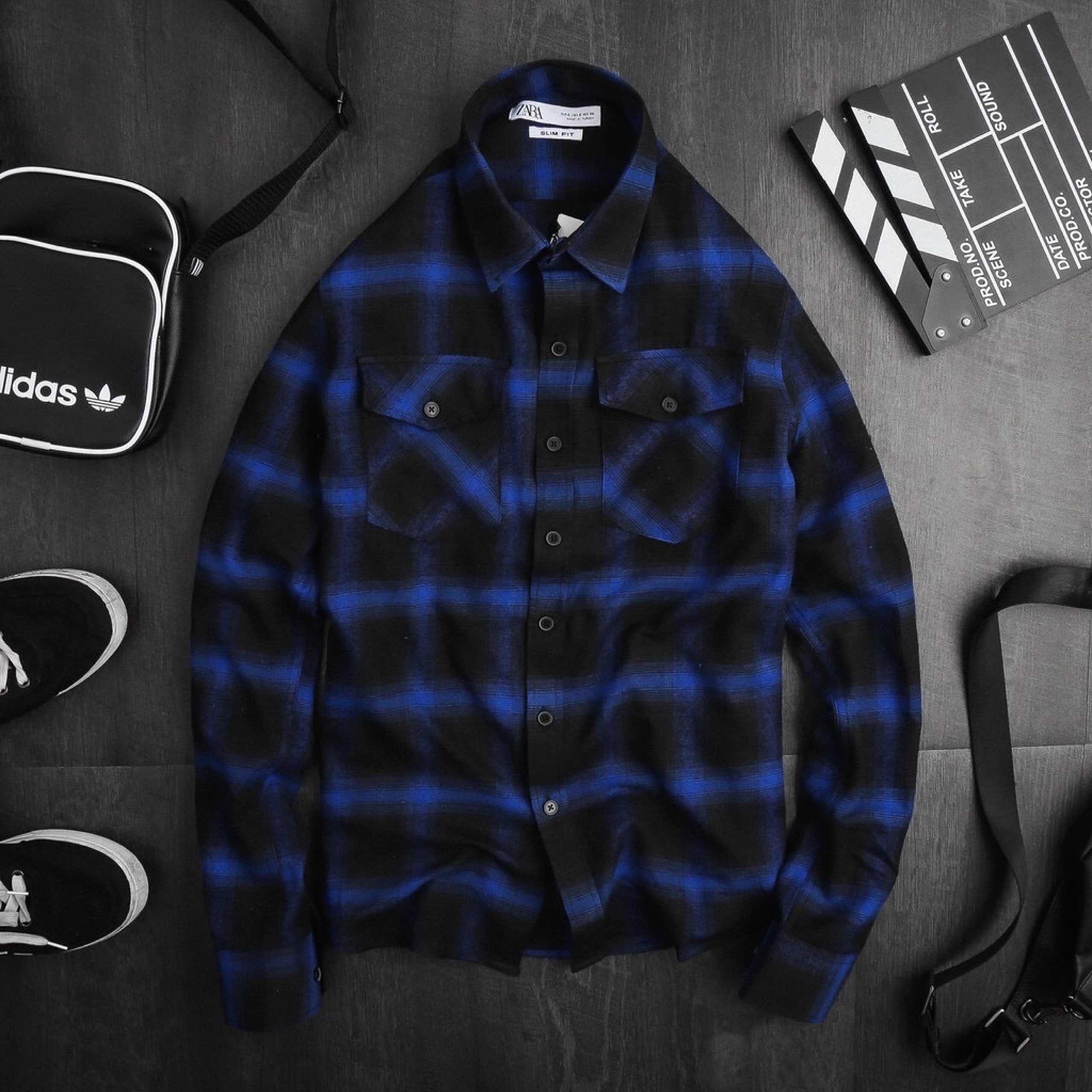 Áo sơ mi nam xanh đen kẻ sọc - sơ mi kẻ caro chất liệu cotton