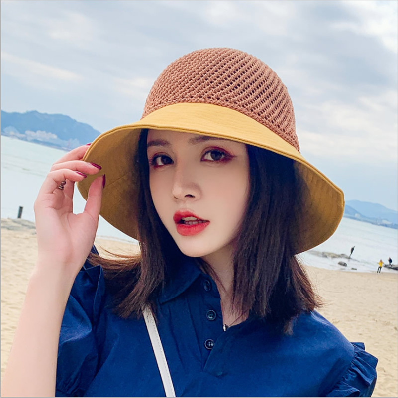 COKK Nón Mùa Hè Cho Nữ Dệt Kim Thoáng Khí Có Thể Gập Lại Hat Có Nơ Chống Nắng Che Nắng Hàn Quốc Bãi Biển Mũ Du Lịch mới