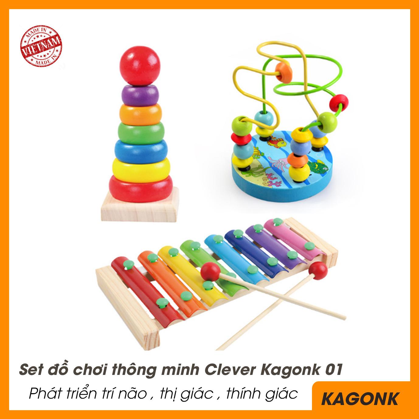 Set đồ chơi thông minh - Tháp cầu vồng - Đàn gỗ 8 quãng - Bộ luồn hạt gỗ Clever Kagonk 01